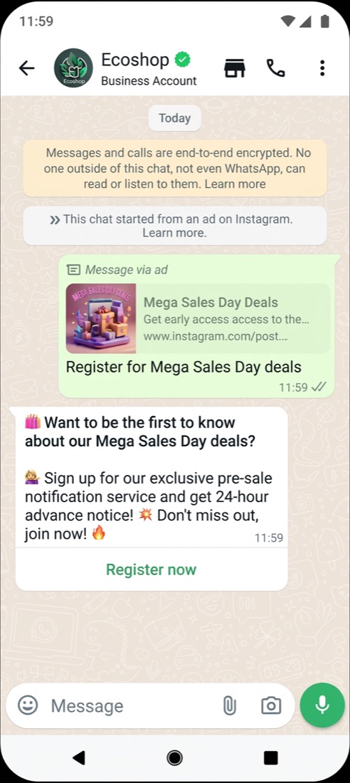 WhatsApp chat that started from an Instagram ad