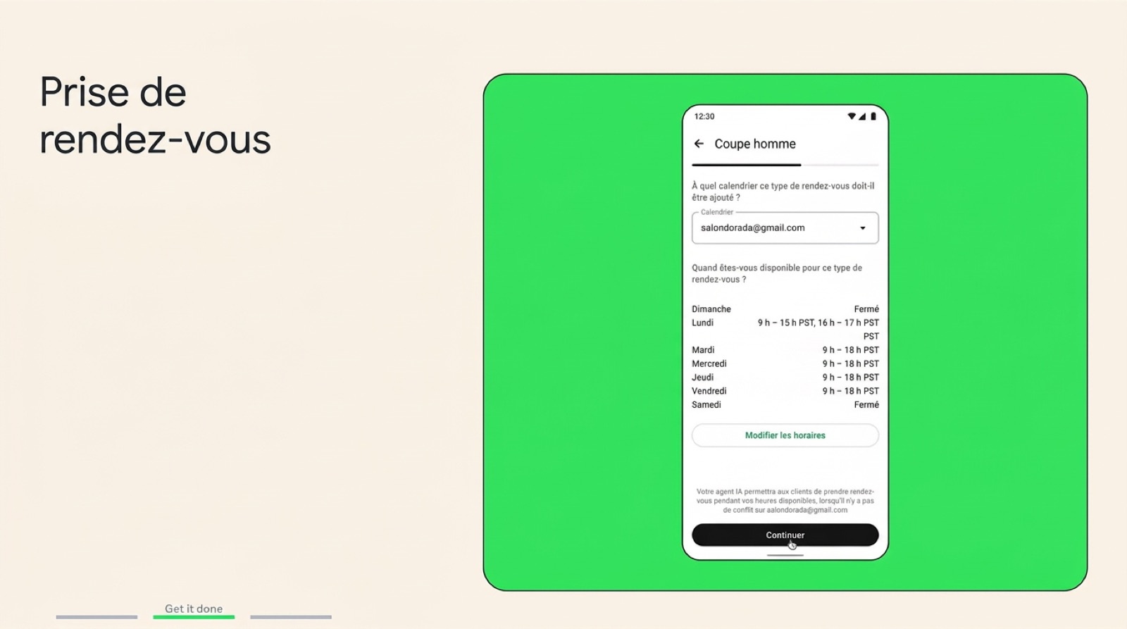 Diapositive : prise de rendez-vous pour une coupe homme dans WhatsApp